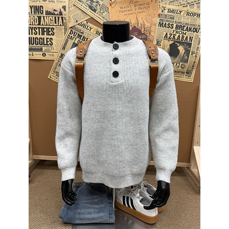 cleanfit灰色亨利领毛衣男款秋冬美式复古高级感慵懒风打底针织衫