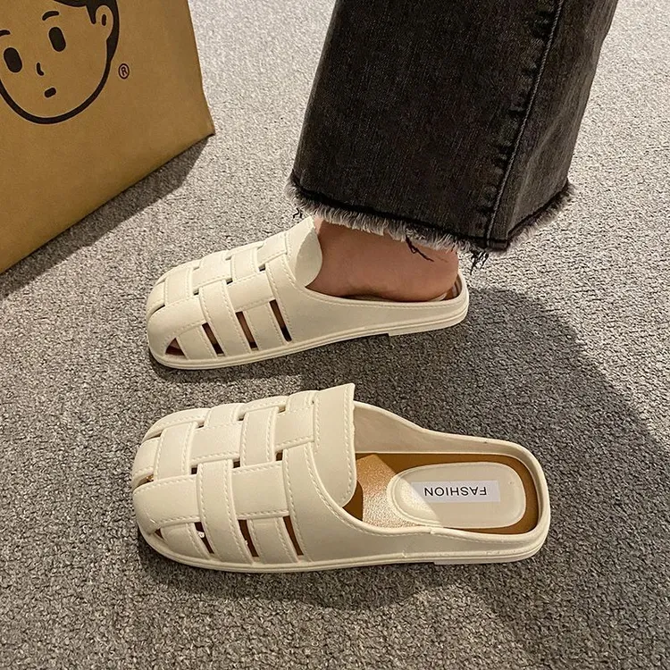 2025新款休闲拖鞋日常百搭沙滩鞋韩版包头半拖女生外穿