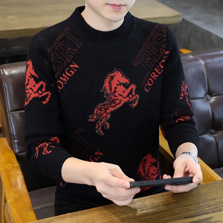潮男冬季新款毛衣马年潮流时尚百搭加厚保暖帅气提花品质秋冬毛衣