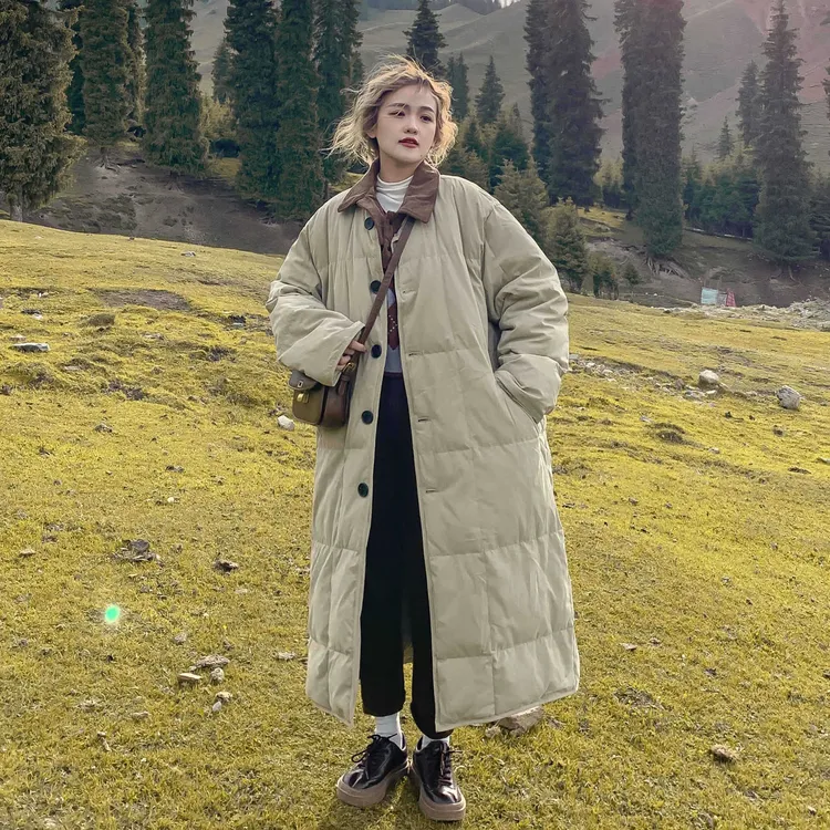 2025年新款女冬季长款羽绒棉服宽松加厚棉服纯色休闲百搭时尚棉服