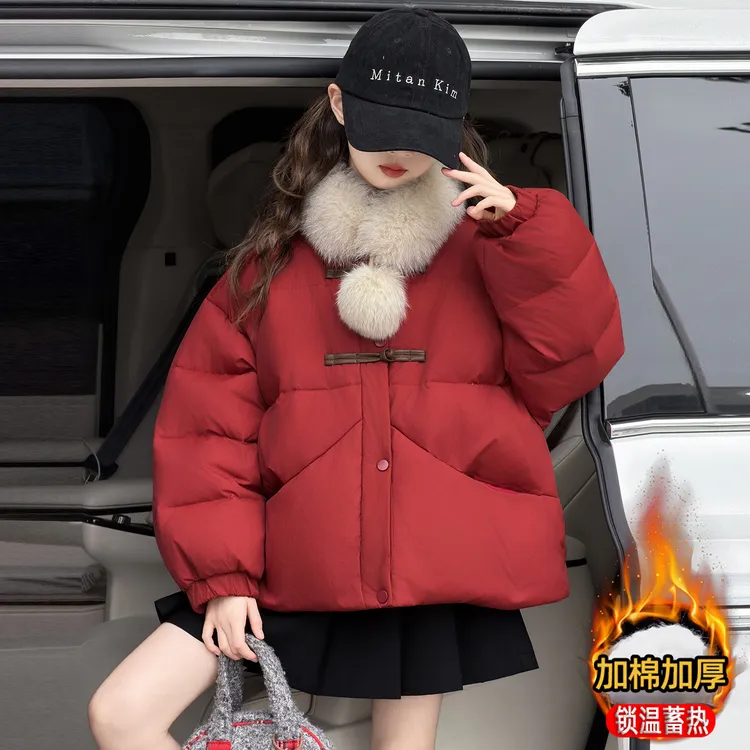 女童棉服冬季2025新款中大童洋气红色拜年服棉衣儿童冬装国风外套