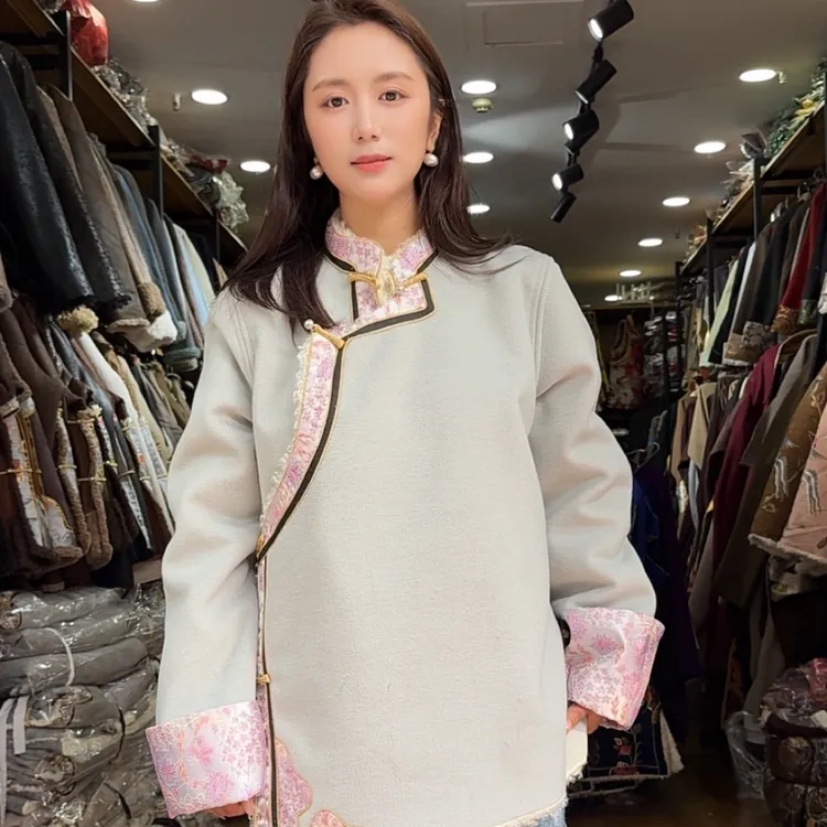 冬季藏式女士加绒加厚双面绒保暖显瘦民族风外套