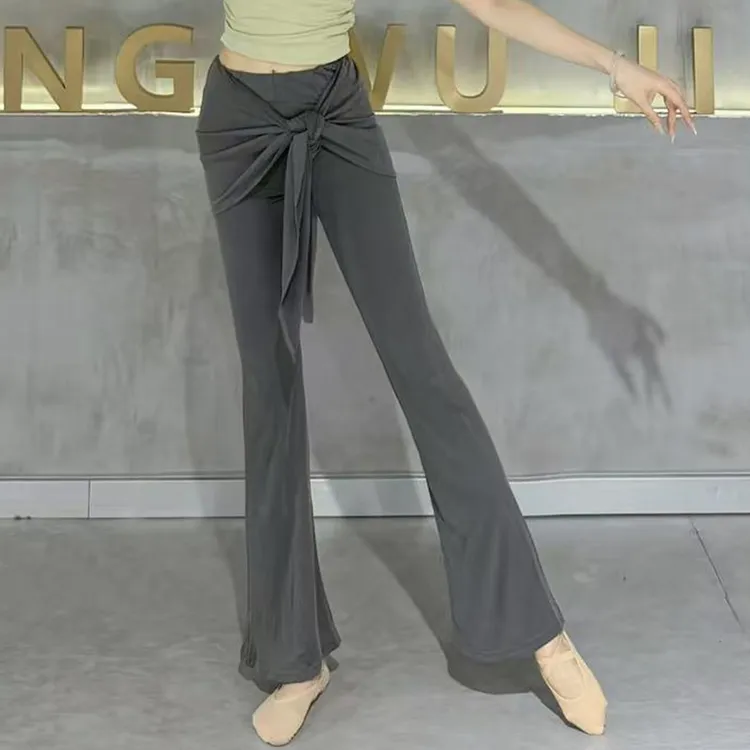 现代舞屁帘假两件舞蹈练功裤修身喇叭裤中国舞形体训练服拉丁舞裤