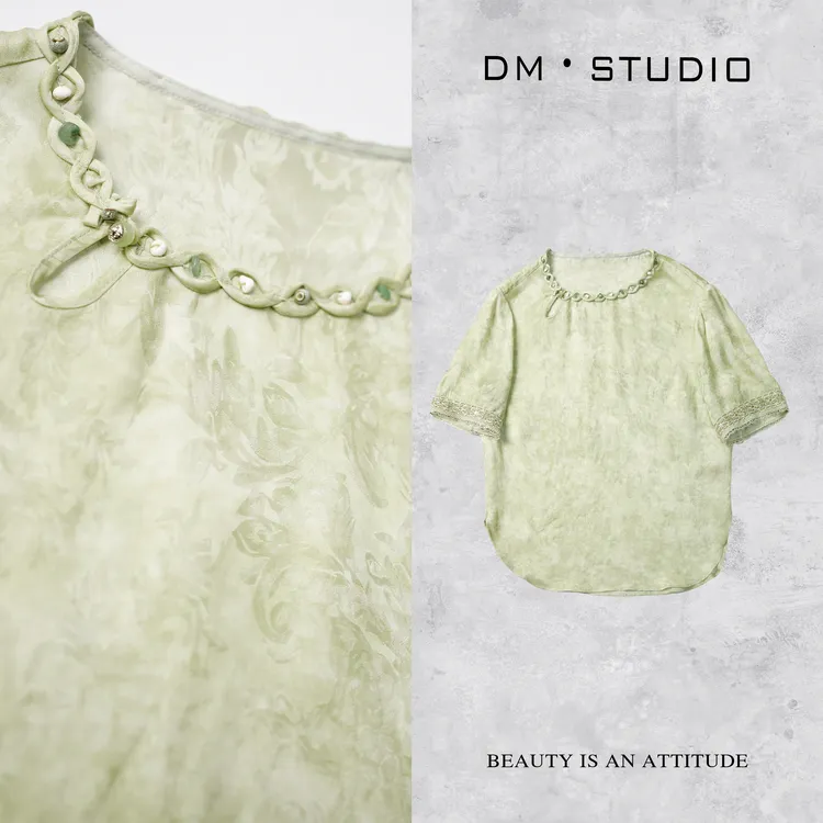 DEDM•STUDIO/复古小众气质精致感显瘦提花短袖上衣2505TX/6819