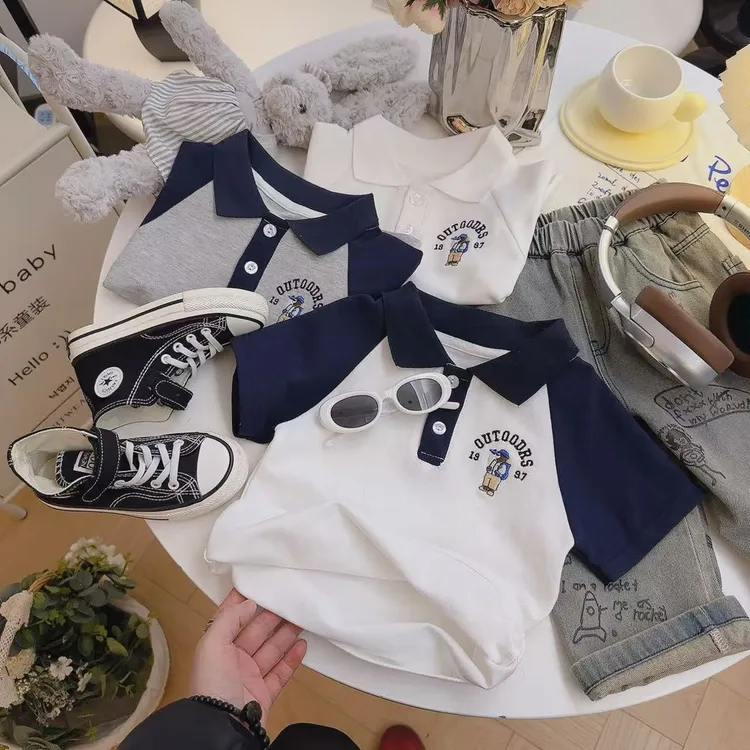 1男童短袖刺绣polo衫新款夏季儿童洋气时髦上衣中小童男孩百搭T恤