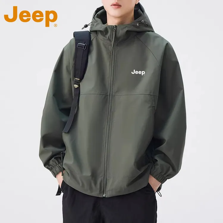 JEEP吉普户外冲锋衣男士春秋季2025新款登山防风简约上衣夹克外套