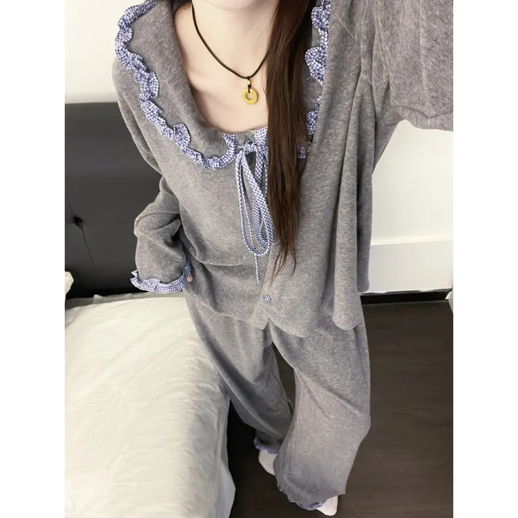 法式简约高级感娃娃领睡衣女秋冬季新款柔软休闲家居服套装可外穿