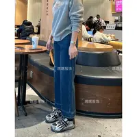 HEIHEI【花边裤】不挑人！加绒也显瘦~直筒小阔腿百搭复古蓝色牛仔裤