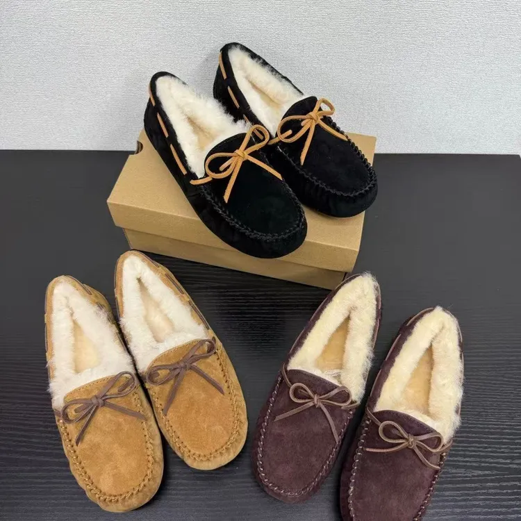 羊皮毛一体豆豆鞋女冬季加绒加厚保暖乐福鞋休闲一脚蹬雪地靴鞋子