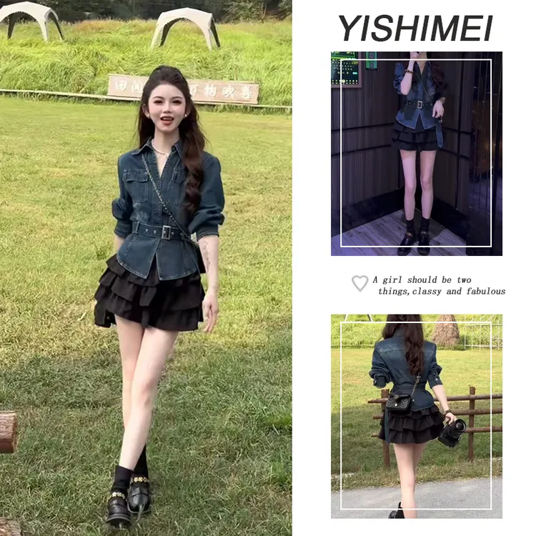 超火秋季穿搭一整套女2025新款韩版复古气质上衣显瘦百搭短裙
