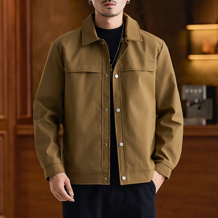 春秋季新款商务休闲夹克男款潮流条纹翻领外套时尚中年男士爸爸装