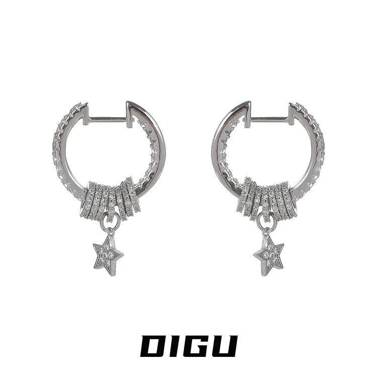 嘀咕家 铜合金合成锆石耳饰 法式满钻转运珠耳环独特耳扣镶钻耳饰