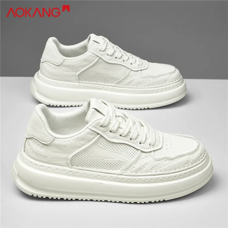 Aokang/奥康官方旗舰正品男鞋夏季透气冲孔板鞋增高小白鞋轻奢鞋