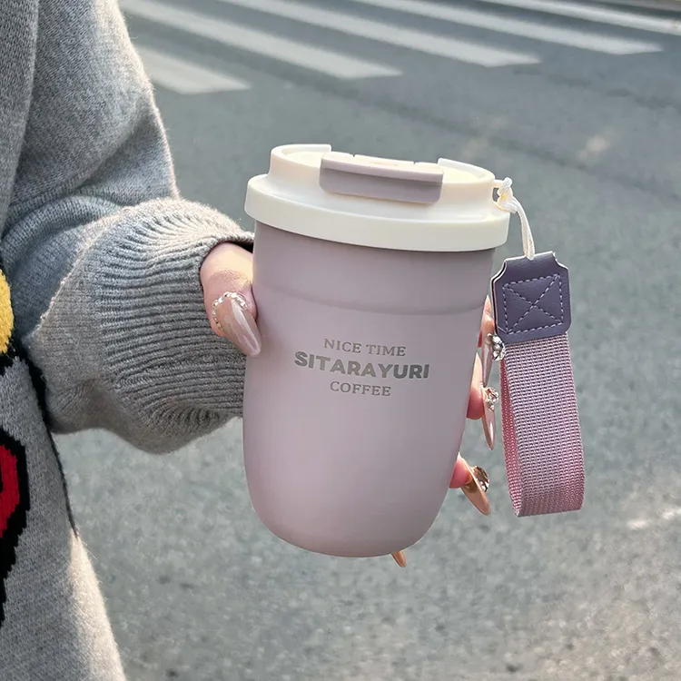 简约吸管保温杯2025新款女生高颜值办公室便携茶水分离双饮口杯子