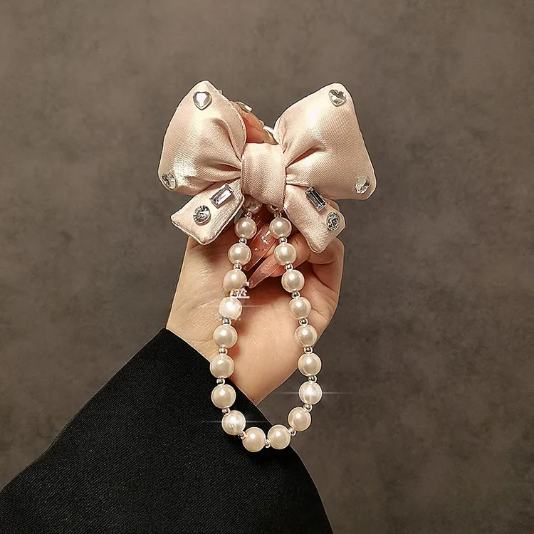 时尚小香风蝴蝶结吊坠挂饰手机挂绳手工串珠手机链挂件手腕手提链