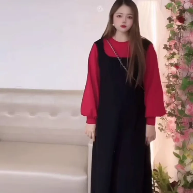 现货当天发-【朱砂痣】冬季保暖加厚百搭假两件拼接大码显瘦连衣裙