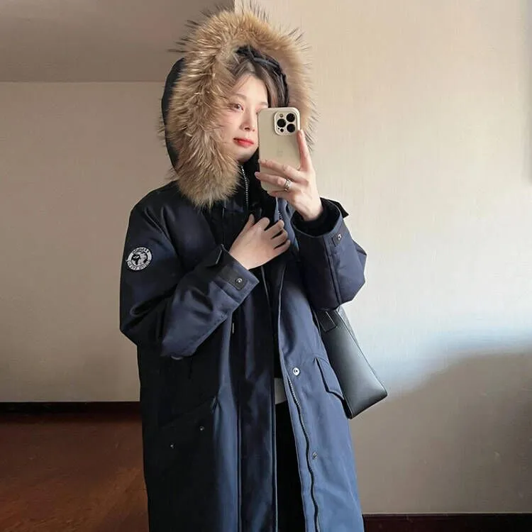 过膝长款冬季克服2025棉服新款毛领工装宽松显瘦外套加厚棉衣女