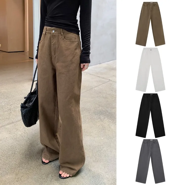 Miss sumeyY3884自制加厚秋冬美拉德咖色直筒裤女百搭阔腿休闲裤