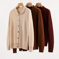 100纯山羊绒时髦衬衫短款开衫外套女羊绒衫宽松秋冬针织