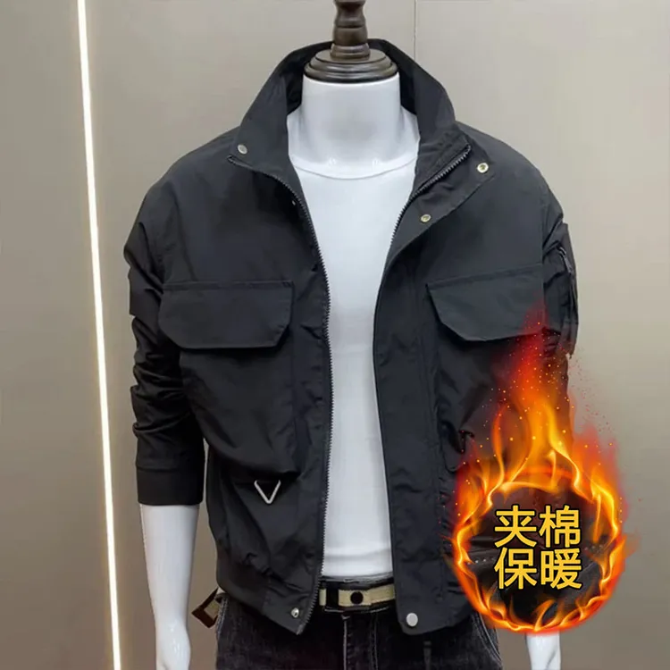 2025新款冬季韩版潮流立领夹克风衣外套男痞帅休闲叠穿上衣棉服