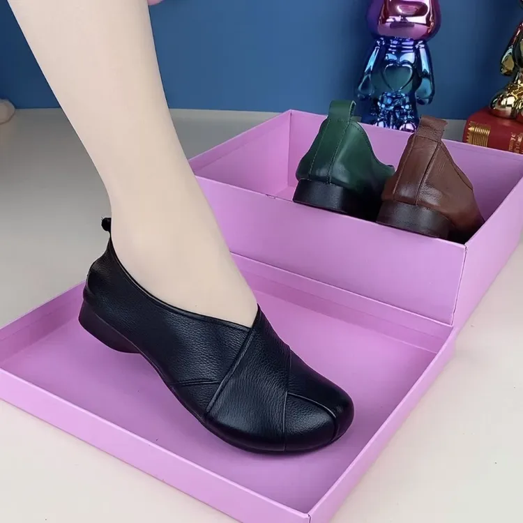 21816真皮女鞋头层牛皮芒果头牛筋软底平底舒适休闲百搭单鞋