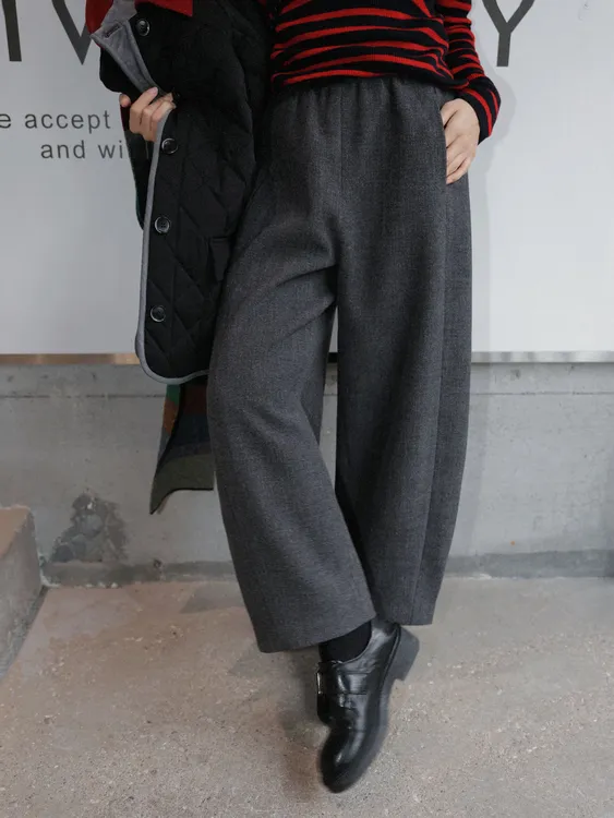 TT设计师【摩登诗人】复古感时尚自然松弛羊毛九分弯刀裤TT191575