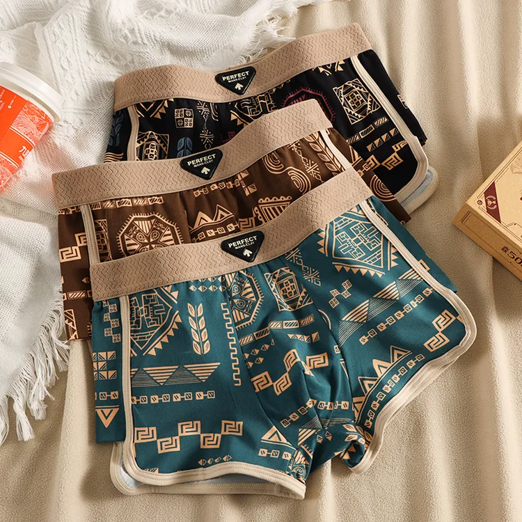 男士内裤个性透气青年裤头潮流时尚平角裤薄款碎花男平角内裤四角