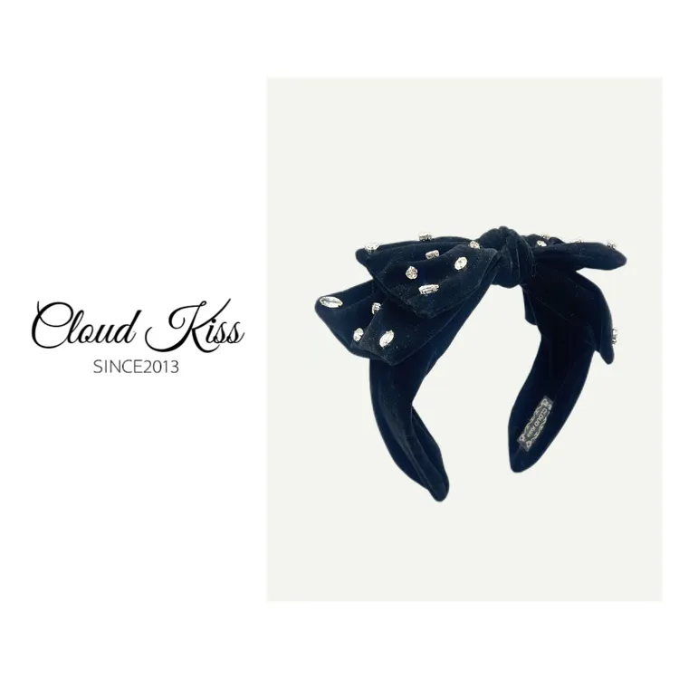 CLOUD KISS小众轻奢设计师款头饰女蝴蝶结镶钻发箍高颅顶宽边F345