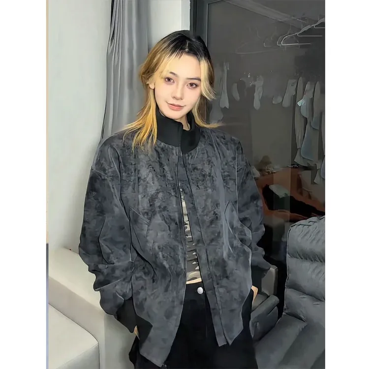 美式短款PU皮衣外套男秋季新款cleanfit工装飞行员夹克立领棒球服