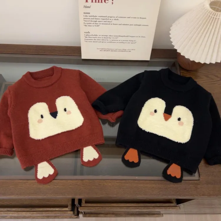 男女童新款秋冬季内外搭圆领套头针织衫百搭打底卡通儿童毛衣长袖