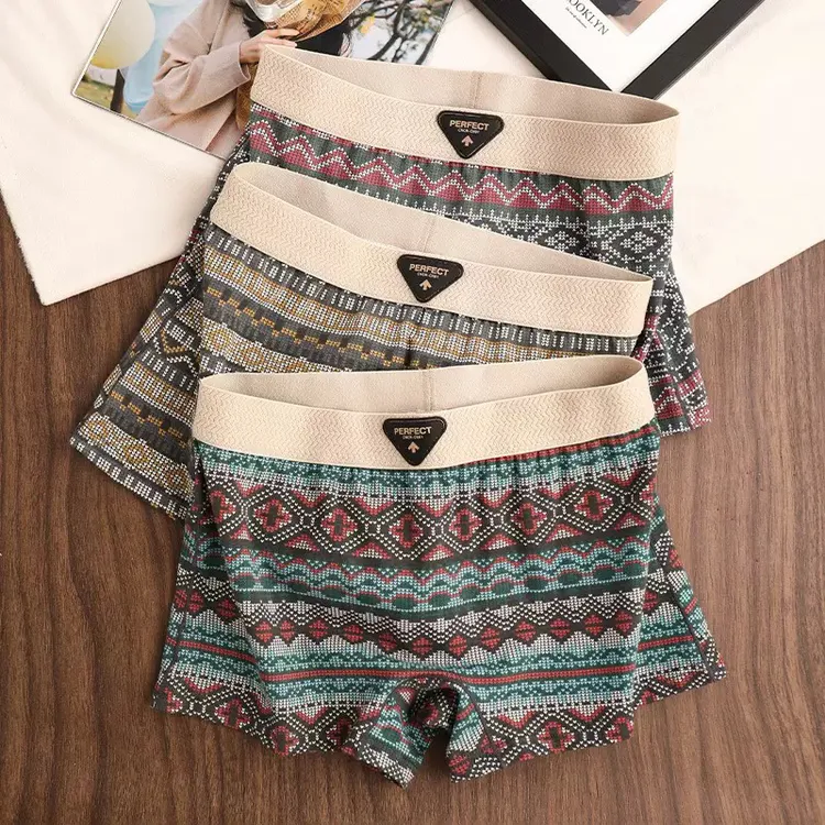 国潮复古内裤女士棉质新款Les帅T抗菌裆女生平角裤民族风透气中腰