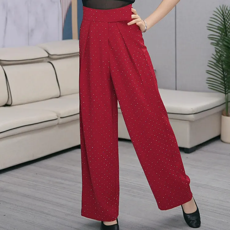 拉丁舞裤女松紧垂感阔腿裤时尚四季新款高腰宽松跳舞女裤摩登裤子