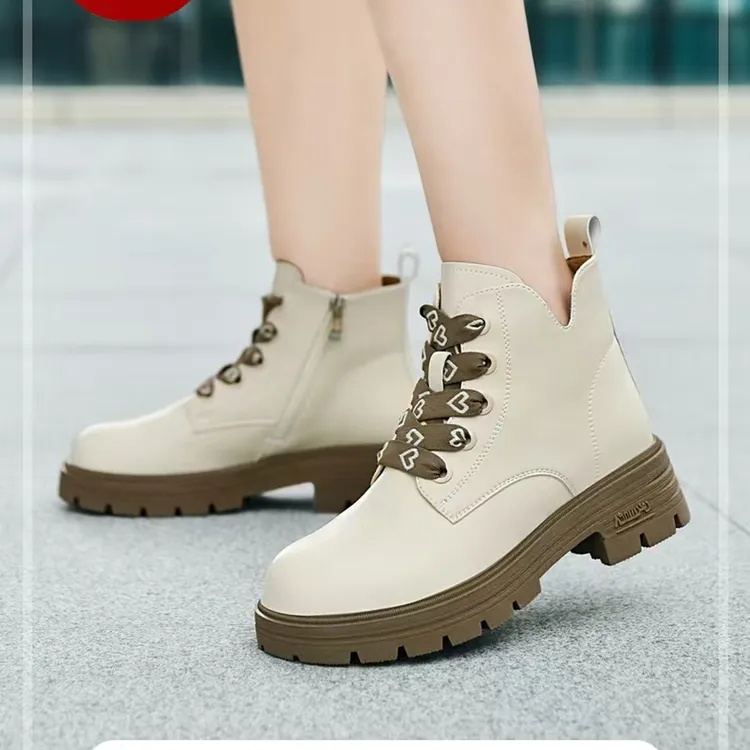 拓步森女款磁疗健康鞋秋季可爱风马丁靴女士真皮厚底靴