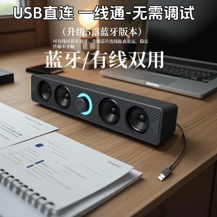 台式ps游戏机笔记本外接音响USB一线通有线蓝牙音箱长方形多媒体