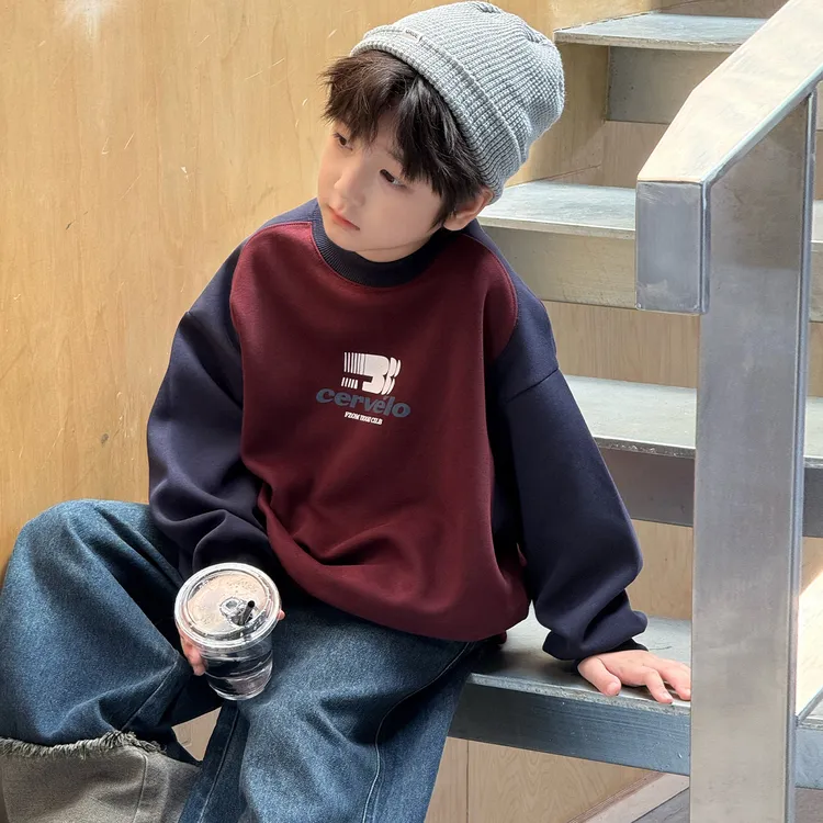 男童圆领卫衣春秋款2026新款洋气儿童秋装上衣中大童秋季衣服潮牌