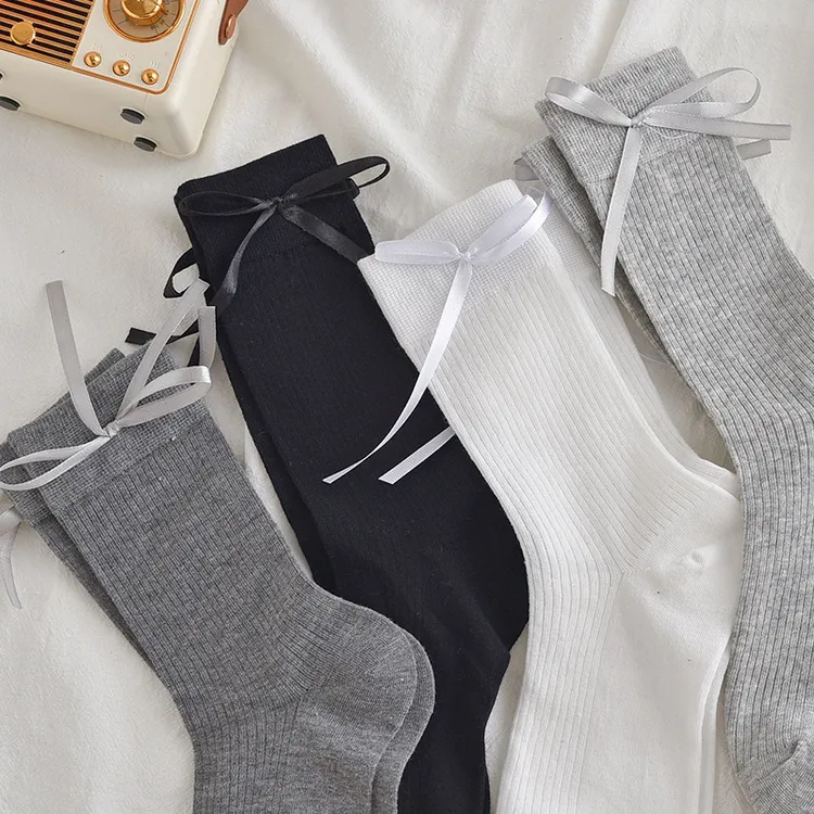 超仙丝带蝴蝶结袜子女韩版ins薄款网眼透气镂空少女袜芭蕾风长袜