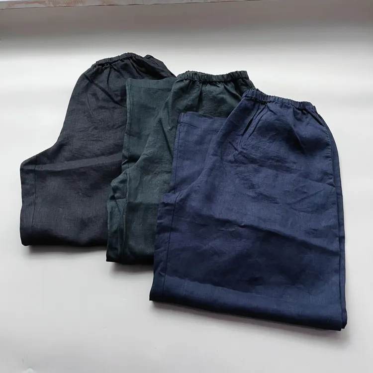 欧单高货纯亚麻直筒裤女松紧腰垂坠感巨赞