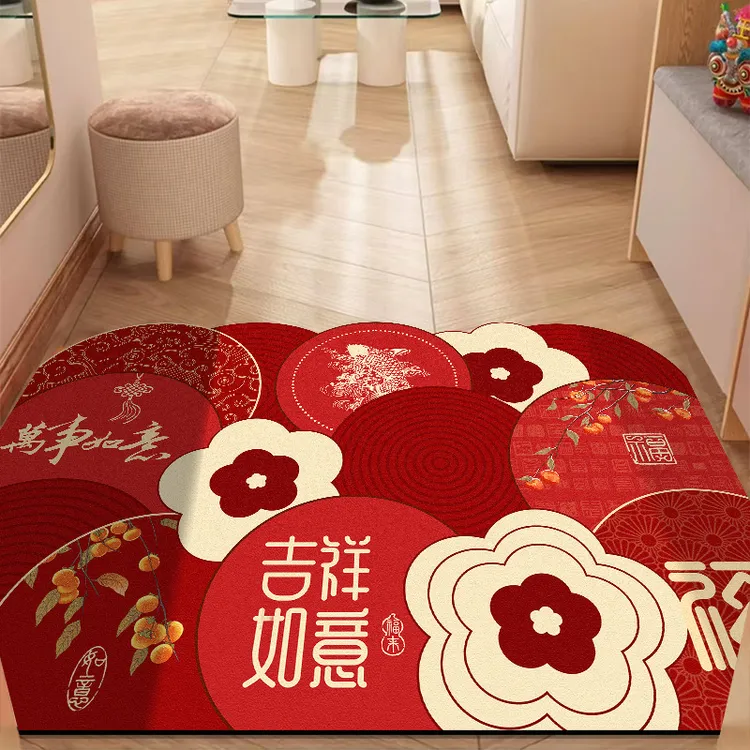 新中式入户地垫耐脏易打理防滑脚垫家用可裁剪可擦免洗皮革地垫
