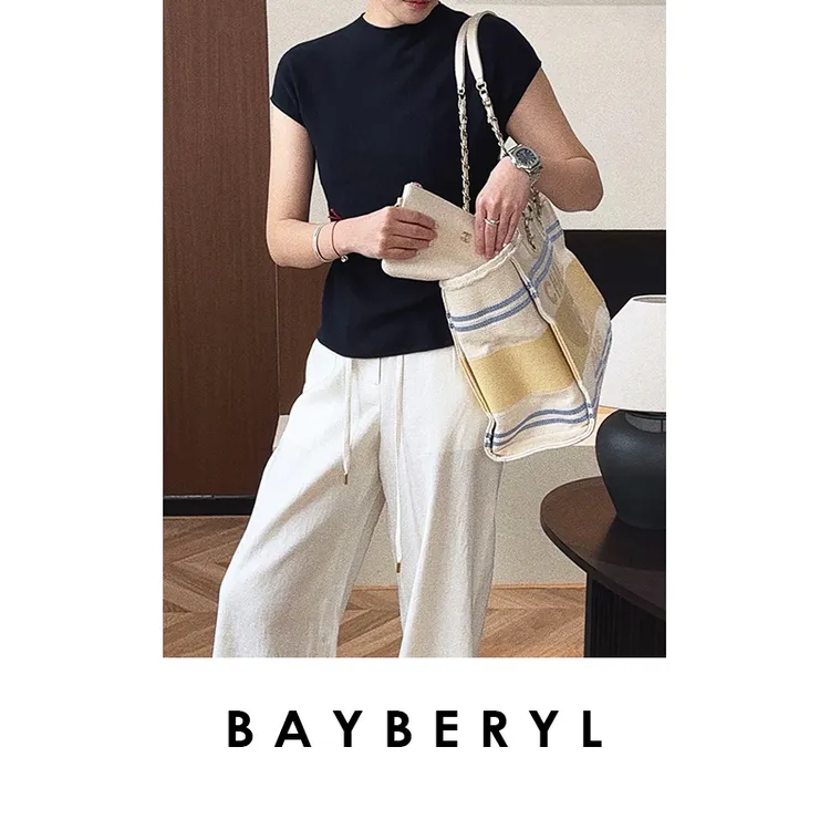 BAYBERYL老贝无缝一体圆包肩袖修身针织衫25秋 ZZS5C0621