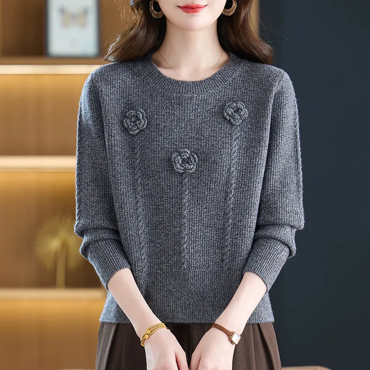 花朵短款针织毛衣女2025秋冬新款小个子洋气百搭打底针织衫上衣潮