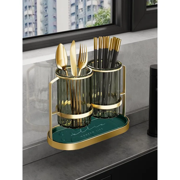 轻奢筷子置物架壁挂家用筷子筒厨房家庭新款沥水收纳盒筷子篓筷笼