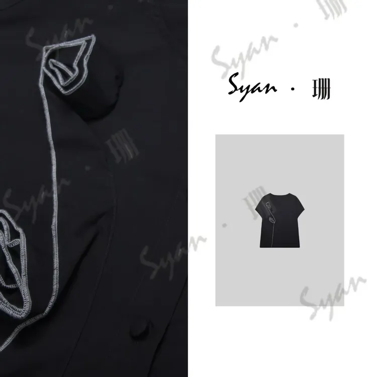 Syan【霜上花】新款夏季显白干净潮流百搭刺绣宽松圆领短袖T恤