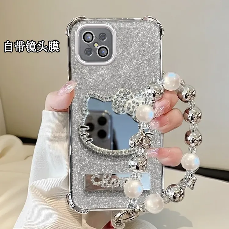 水钻KT猫补妆镜OPPOA92s手机壳全包a92s软PDKM00四角防摔气囊链条