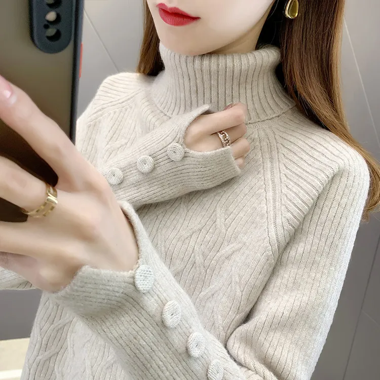 女士高领秋冬毛衣女加厚2025新款爆款时尚洋气小个子两翻领打底衫