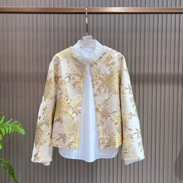 浮光跃金 新中式国风秋冬新款加棉织金提花洋气短款加棉外套女