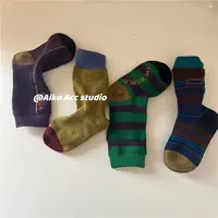 儿童袜子撞色ins韩版秋季新款男童中筒袜拼色运动条纹中筒棉袜子