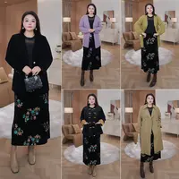 【现货】MsShe大码女装秋冬复古珠片绣丝绒松紧腰半身裙J~B2509032