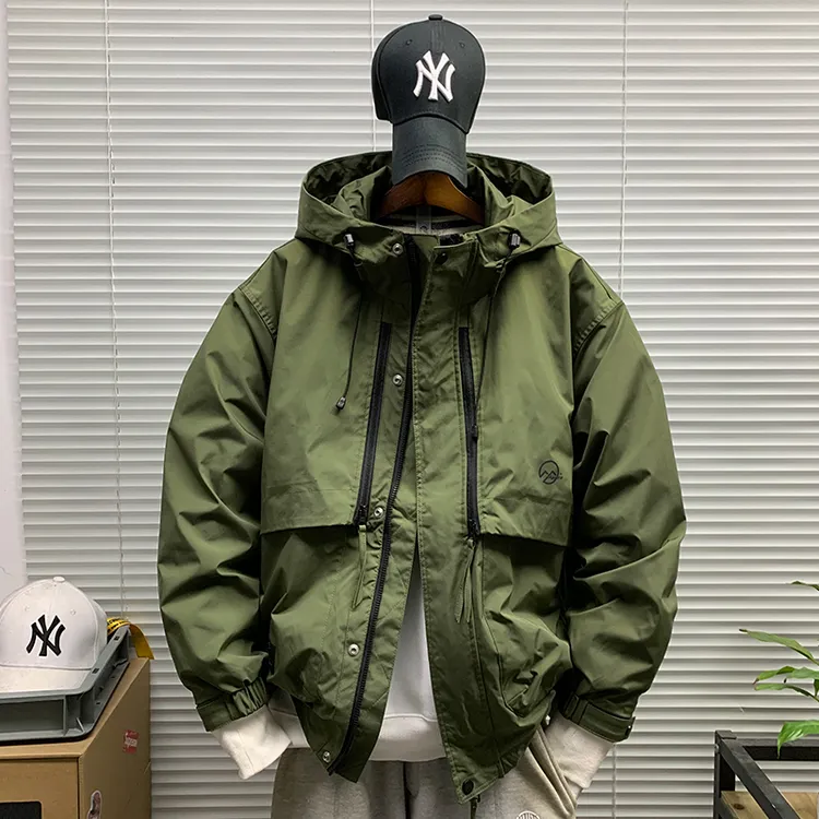 春秋新款工装潮牌连帽机能夹克男士休闲宽松山系户外防风机能外套