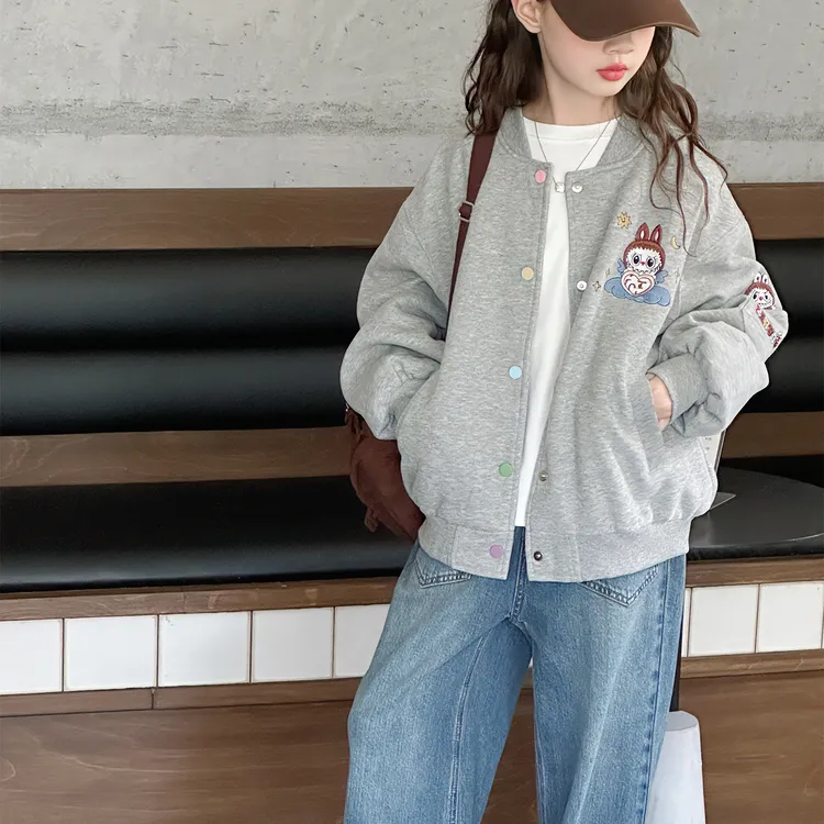 女童外套儿童棒球服薄款秋装2025新款洋气卡通中大童春秋灰色上衣