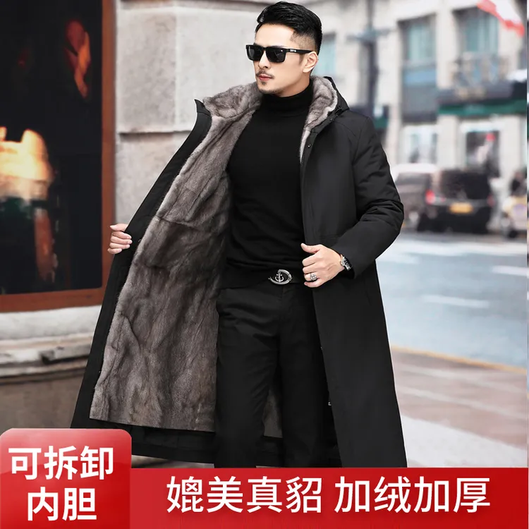 海宁男款派克服男过膝长款可拆卸内胆加厚保暖大衣男士棉外套冬季
